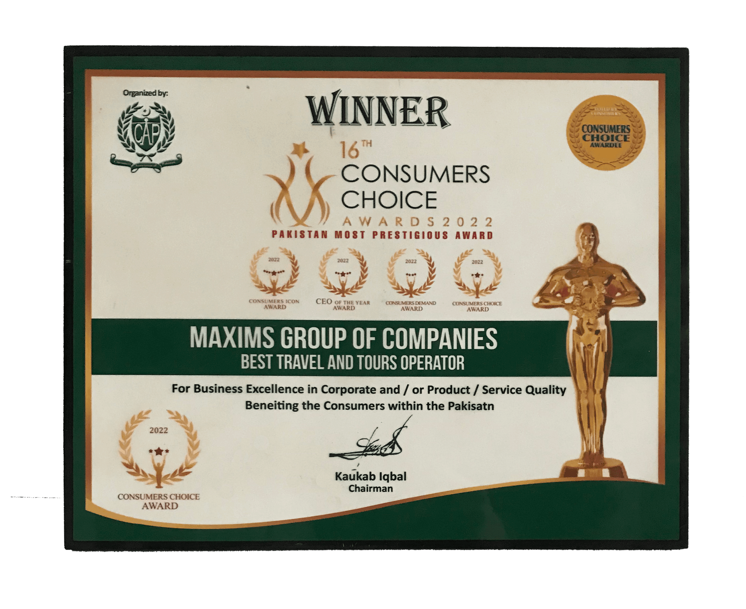 Maxim's Group of Companies wins the 16th Consumers Choice Award